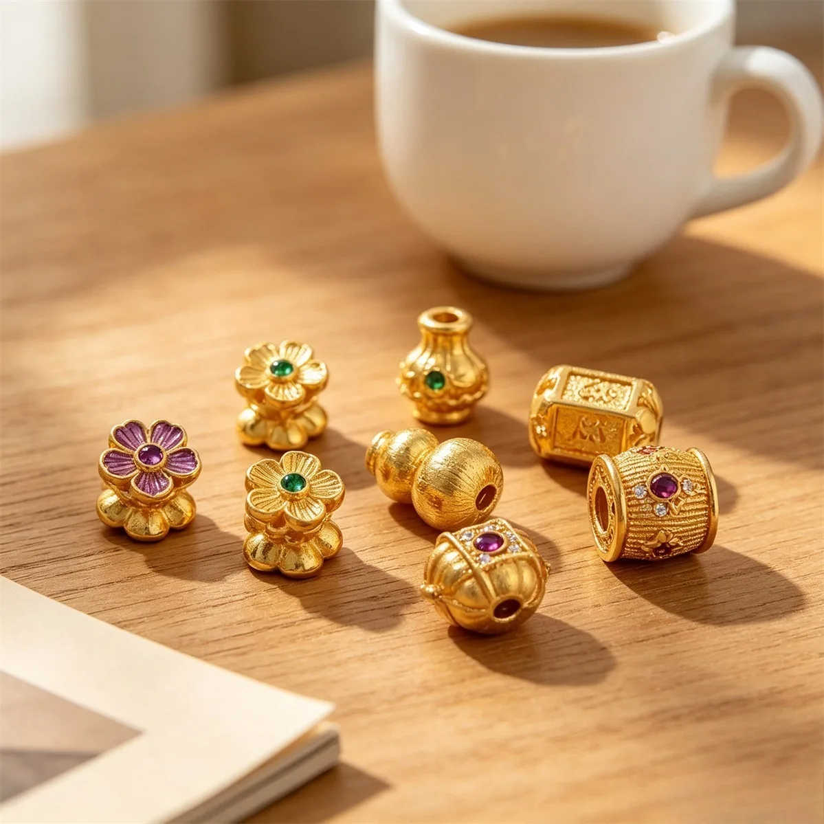 Brass 24K Gold Tone CZ Butterfly Flower Gourd Cloud Mantra Spacer Beads DIY Bracelet Necklace Jewelry Findings