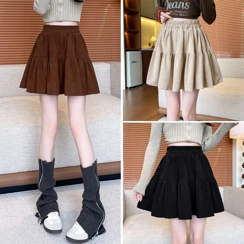 Chubby Plus size Maillard Corduroy Skirt Women's Autumn and Winter New High Waist Slimming Small A Word Pettiskirt