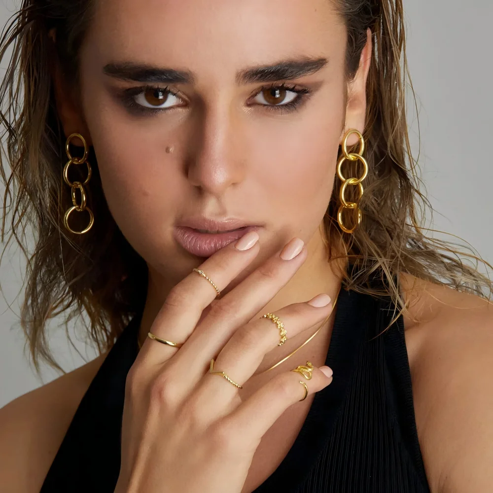 XIANING أقراط معدنية من الفولاذ المقاوم للصدأ للنساء بيان سلسلة مستديرة قطرة 18K مجوهرات مطلية بالذهب هدية مقاومة للماء #3