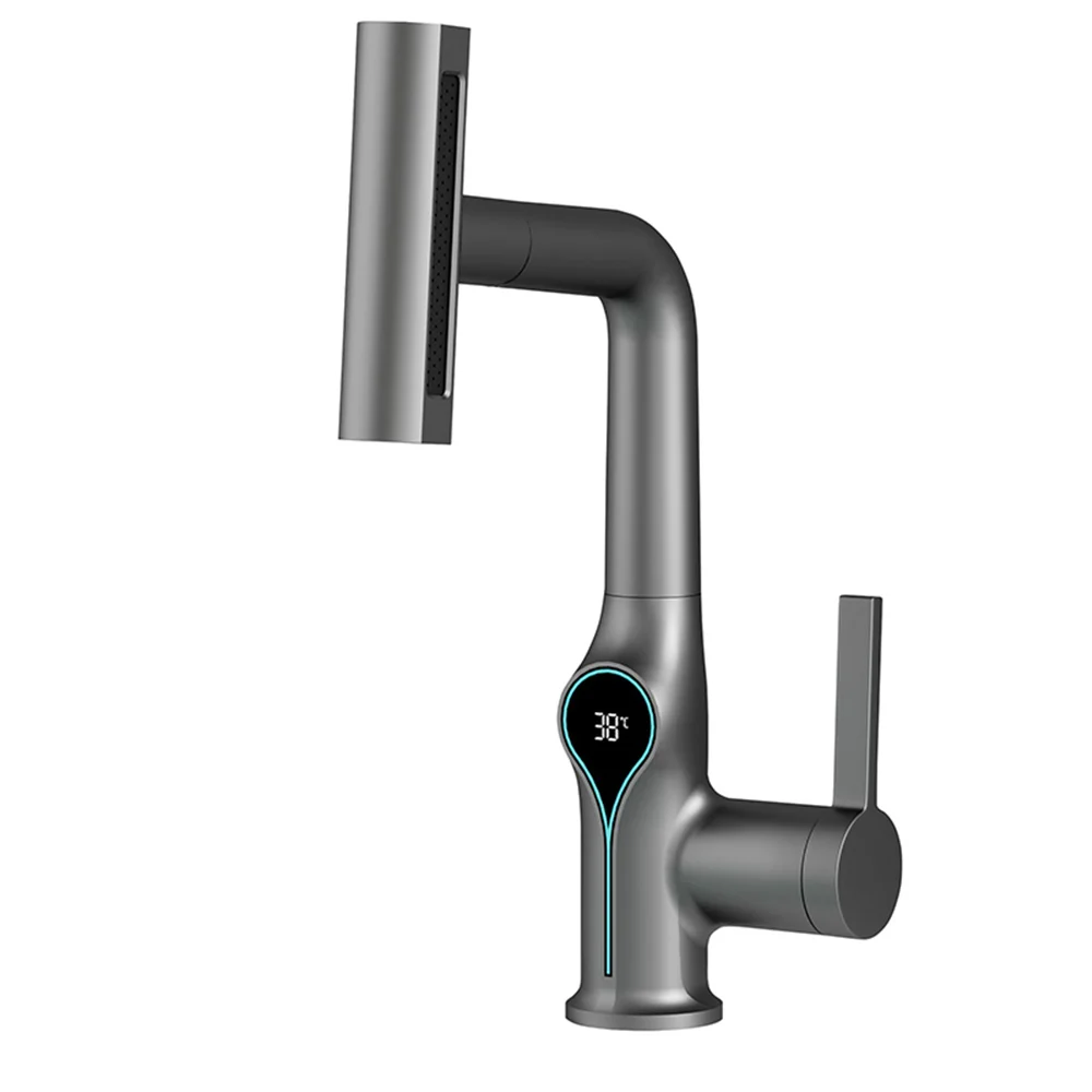 NONE Wasserfall Temperatur Digital Display Becken Wasserhahn Lift Up Down Stream Sprayer Heißes Kaltes Wasser Waschbecken Mixer Waschen Wasserhahn Für Badezimmer 8