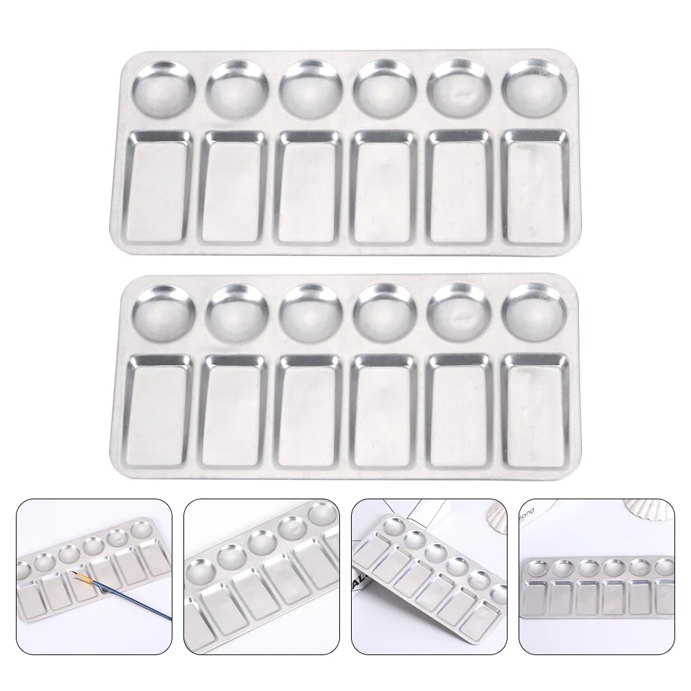 2 Pcs Color Mixing Plate Stainless Steel Palette Make up Student Paint Trays Pigment