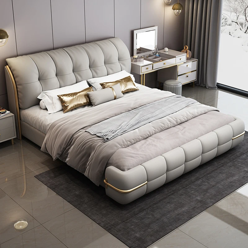 

Designer High Quality Bed Aesthetics Fashionable Modern American Style Bed Light Luxury Create Cama De Casal Bedroom Furniture
