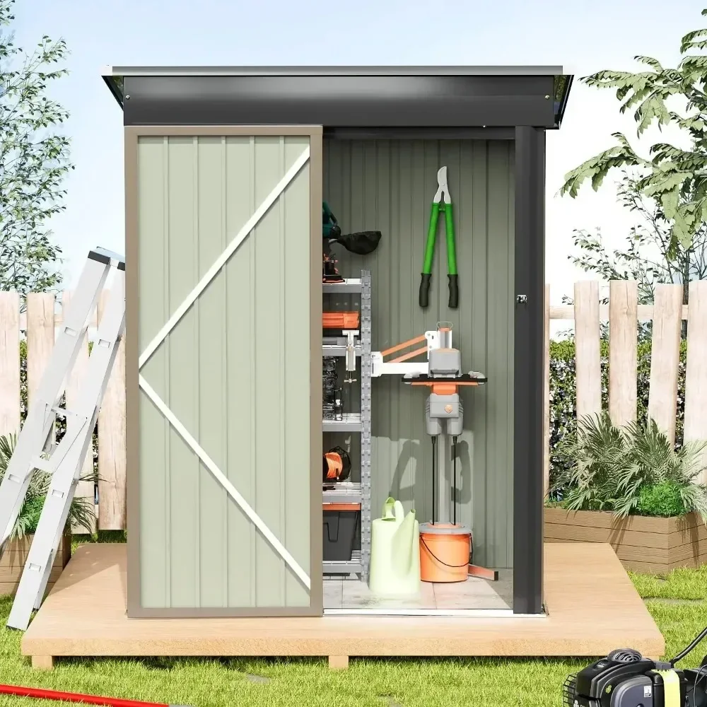 Storage Shed Outdoor Garden Shelter Brown Steel Utility Tool Shed Storage House With Door & Lock Prefabricated Warehouse Sheds