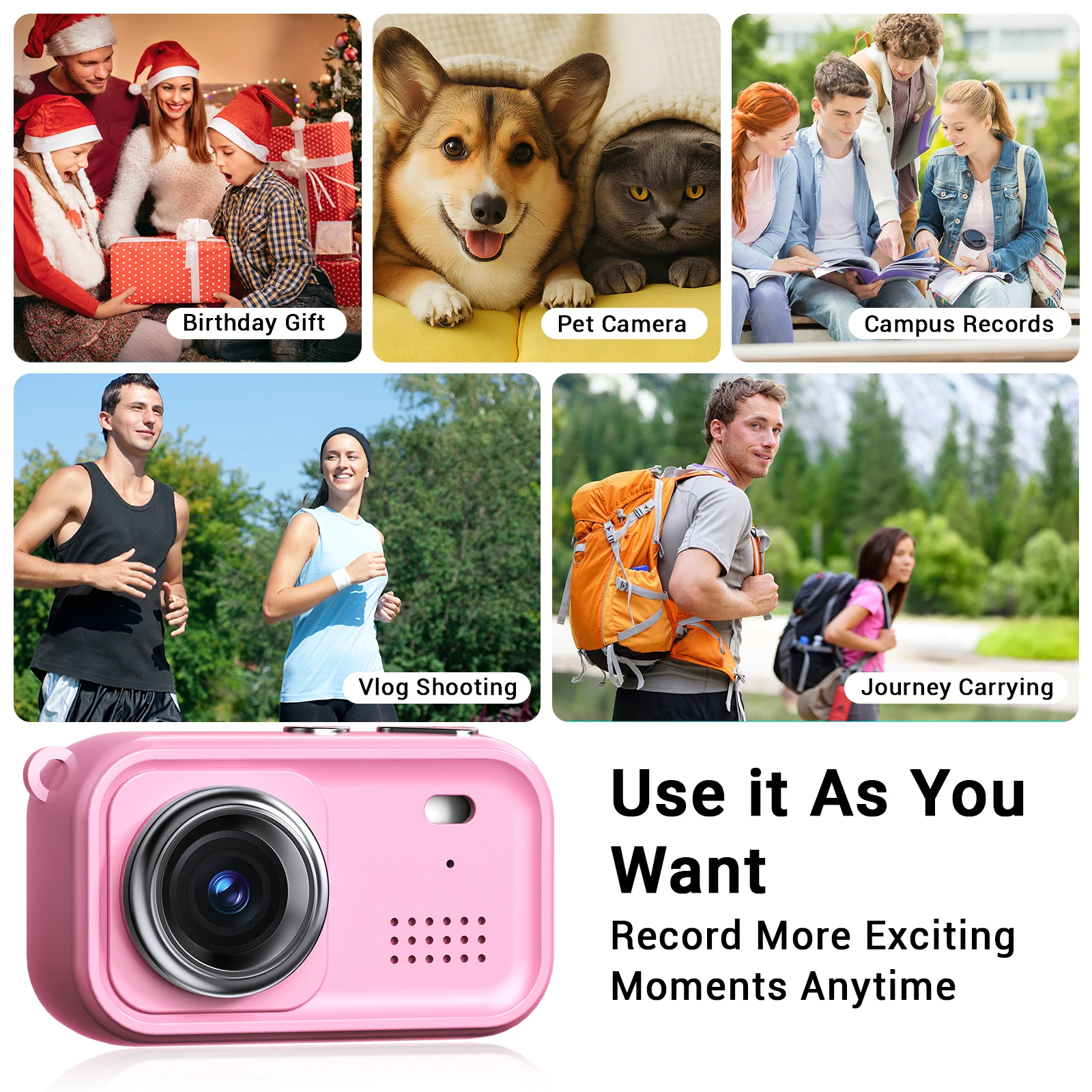 1.47" Kid's Camera Children Phone Educational Toys Baby Mobile Selfie Camera  for Babies Birthday Gifts With 4 GB TF Card