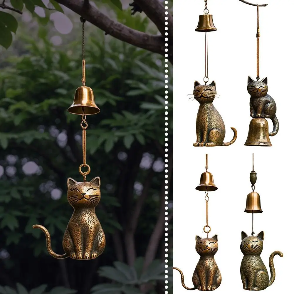 Dzwonki wietrzne ręcznie robione kotki 2025 do ogrodu, na podwórko, na drzwi, dekoracje wietrzne z kotem, nierdzewne metalowe ozdoby do zawieszenia na werandzie ogrodowej.