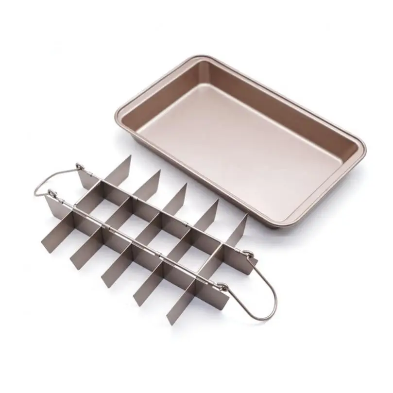 18 Holes Brownie Safe Pan Copper Non Stick with Slicer Square Lattice Chocolate Dessert Cake Tool Kitchen Baking Pan