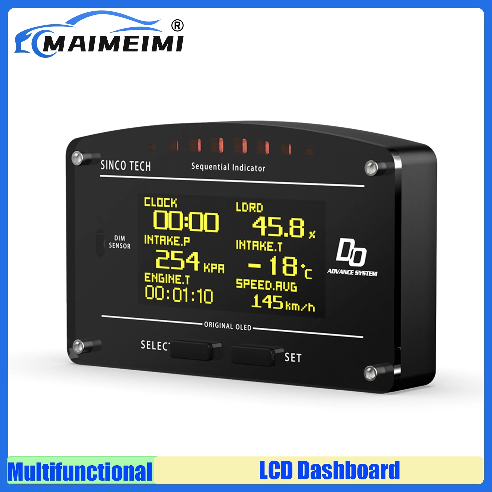 

MAIMEIMI MultiFunctional Race Dash Panels OLED Display Dashboard OBDll Bluetooth-compatible Connection 11000RPM Racing Gauge 12V