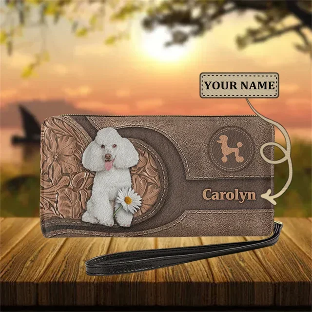 Women's Wallet Made of Leather Cute Maltese Poodle Print Small Coin Purses for Girls Vintage Long Card Holder Slim Clutchs Mujer