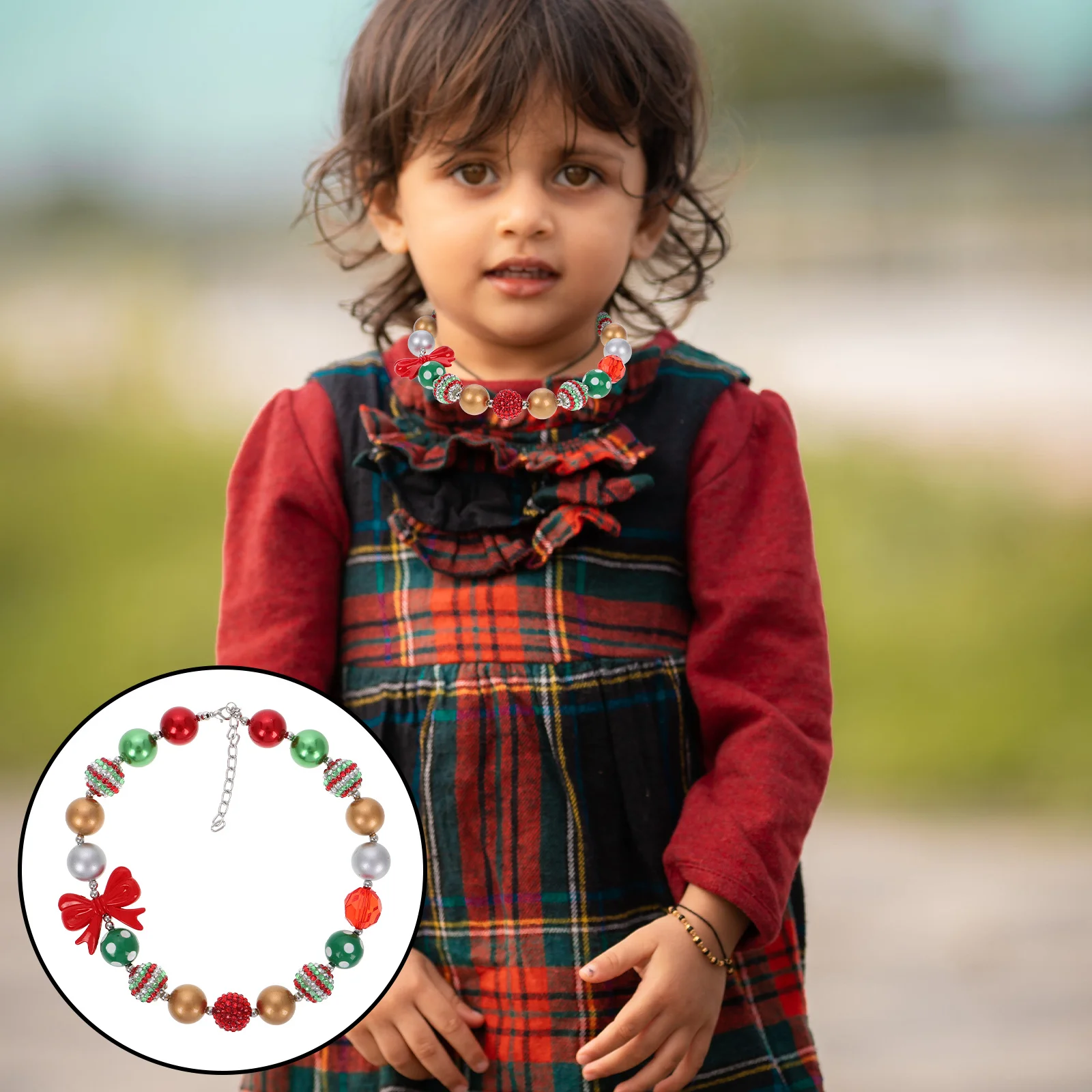 

Resin Beaded Necklace Colorful Kids Christmas Necklace Girl Portable Teen Girls Choker Jewelry Decor Christmas Themed Choker