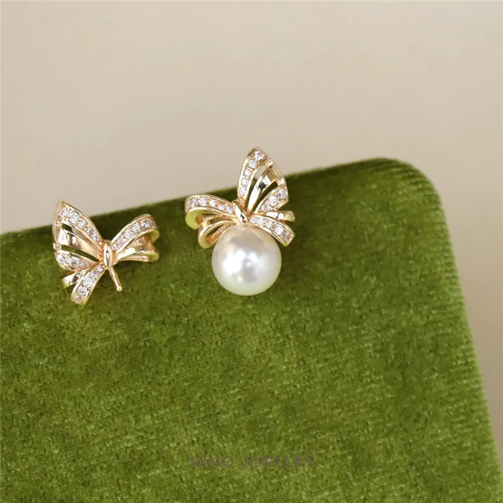 

Copper Gold-plated Micro-inlaid Zircon Symmetrical Bow 925 Silver Needle Stud Earrings DIY Handmade Charm Accessories