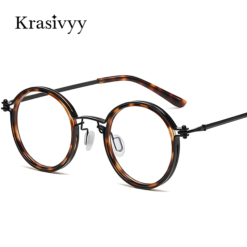 Krasivyy Pure Titanium Glasses Frame Men High Quality Vintage Round Optical Frames Eyewear Women Luxury Brand Myopia Eyeglasses