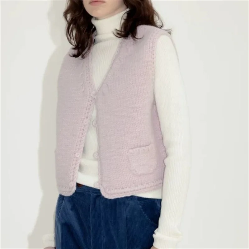 

Knitted Sweater Vest Women Clothing V-neck Sleeveless Waistcoat Single-breasted Knit Vest Woman