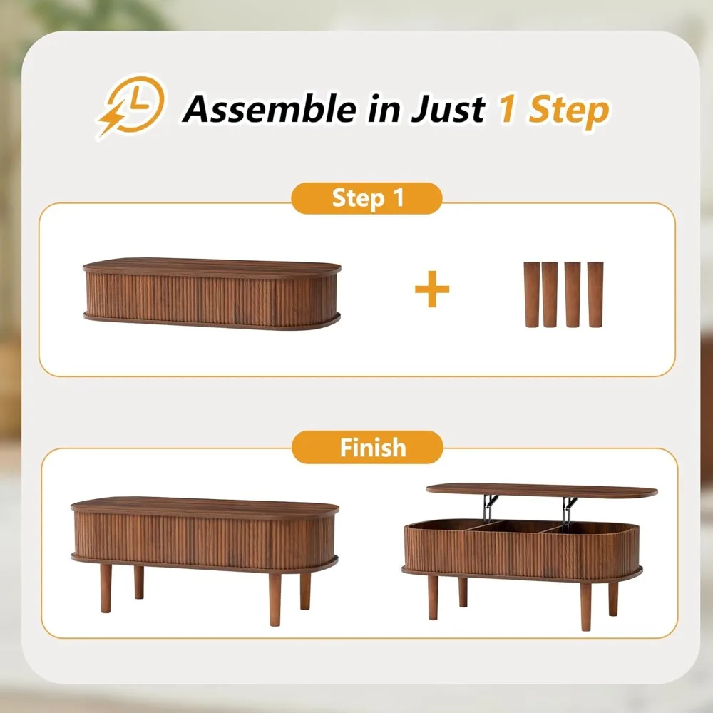 طاولة قهوة قابلة للرفع على شكل فتحة مع حجرات مخفية، وطاولة مركزية خشبية مجمعة بالكامل، ومصعد بيضاوي حديث #3