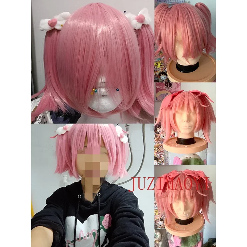 HN8 Kaname Madoka شعر مستعار وردي قصير 30 سنتيمتر ذيل حصان مزدوج تأثيري أنيمي شعر مستعار اصطناعي جميل مقاومة للحرارة الشعر Halloween8...Gf #4