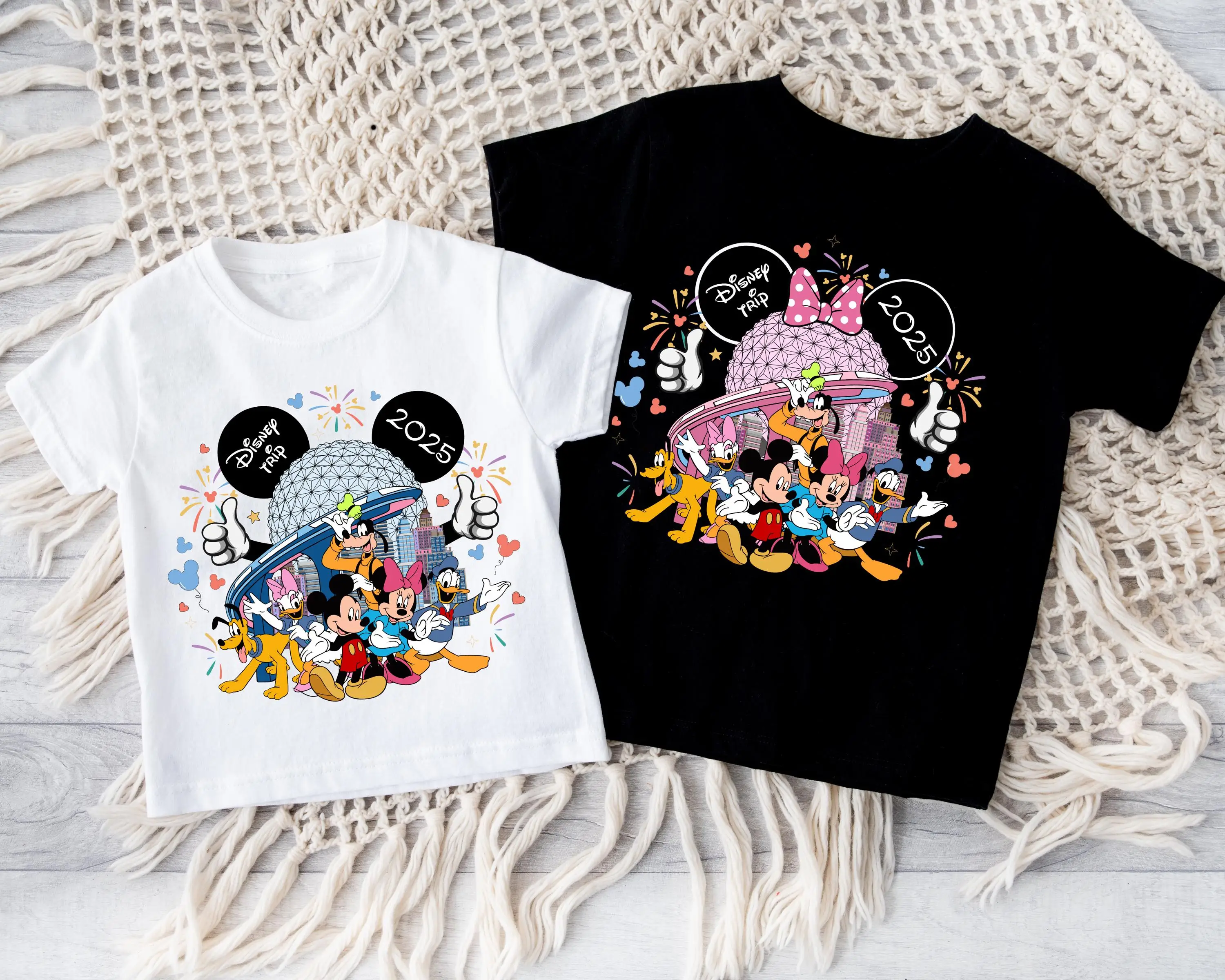 ديزني ميكي ميني تي شيرت رجل إمرأة وأطفال أسود أو أبيض بلايز شخصية Epcot Disneyworld قميص المحملة #1