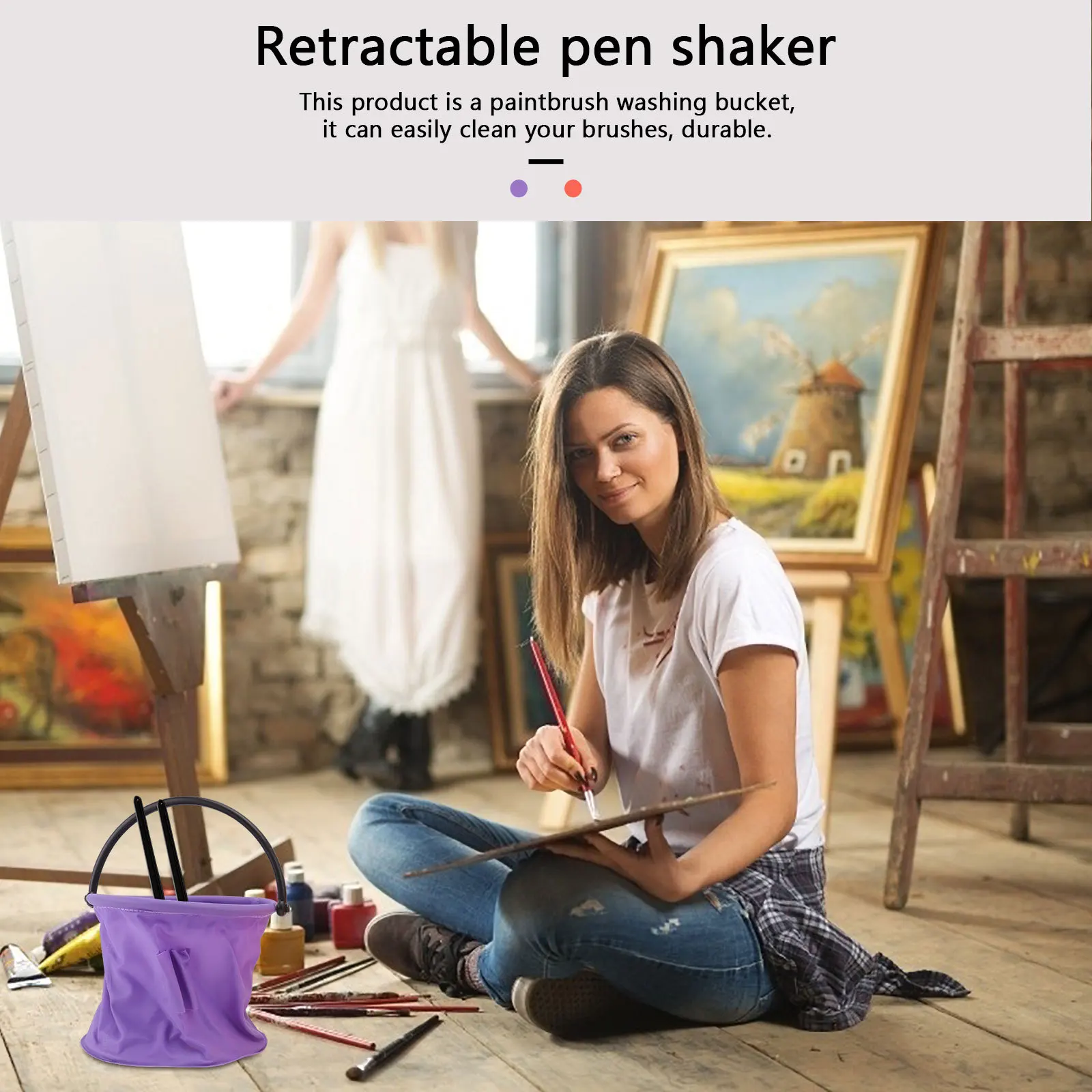 

2Pcs Foldable Brush Washing Bucket Plastic Painting Brush Holder Portable for Outdoor Art Travel Use Wash Pen Bucket