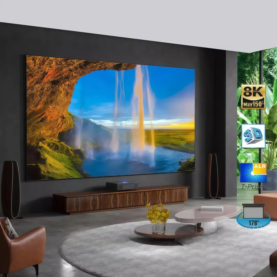 120 Inci 16:9 8K Kualitas Tinggi Ultra Short Throw Anti-Light UST ALR Fresnel Layar Proyektor Bingkai Tetap Fleksibel