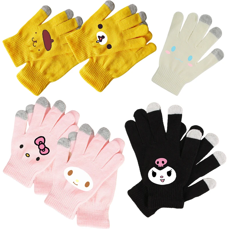 

Kawaii Kuromi Cinnamoroll My Melody Pochacco Anime Knit Gloves Warm Girls Boys Screen Gloved for Outdoor Riding Hiking Gifts