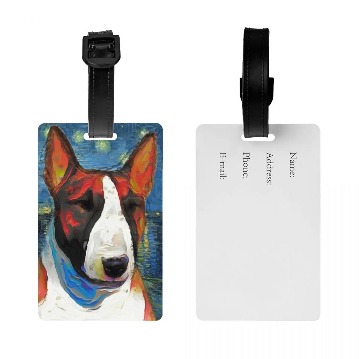 Custom Bull Terrier Dog Luggage Tag for Suitcases Starry Night over The Rhone Van Gogh Privacy Cover Name ID Card