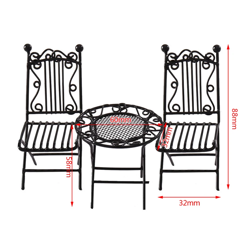 1Set 1:12 Dollhouse Miniature Table Chair Set Home Balcony Garden Decor Kid Pretend Play Toys For Doll House Furniture Accessory