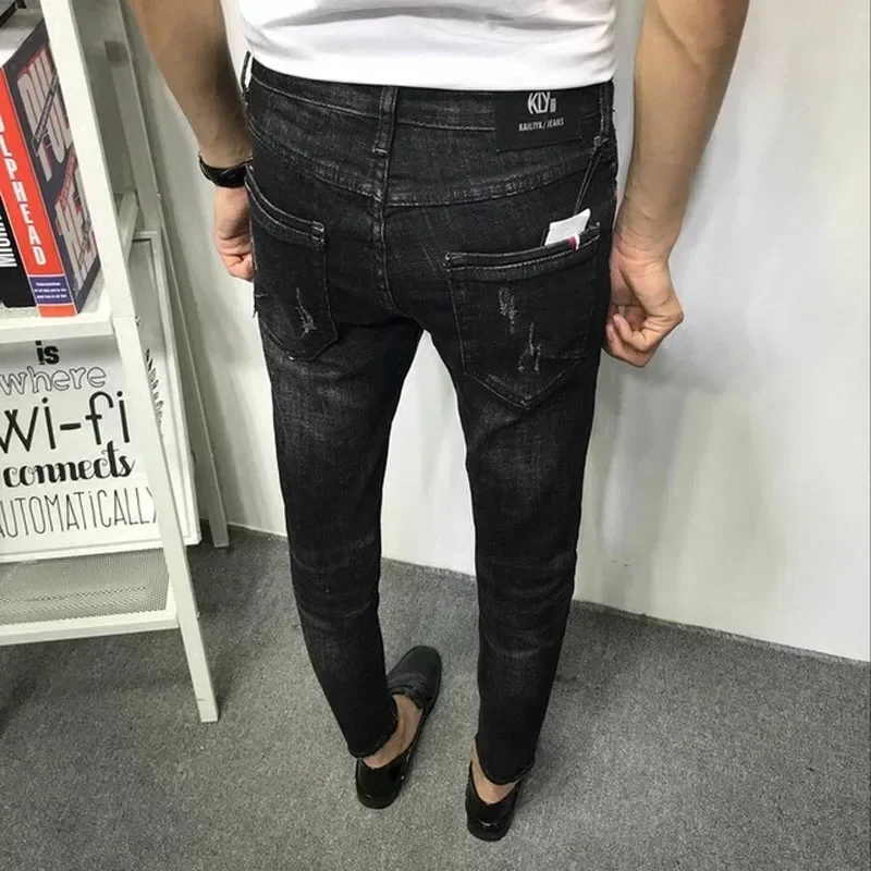 Men's Fashion Jeans 2024 Mens Jeans Slim Fit Skinny Jeans Korean Strentch Black Old Social Clothes For Teenagers Pencil Pants