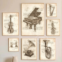 Vintage Instrument Saxophone Trumpet Guitar Old Grand Piano Poster Prints Canvas Wall Pictures Living Room Wall Art Home Decor
