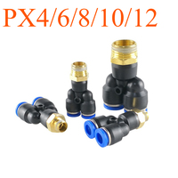 ‌PX6-01/8-02/10-03 Brass Pneumatic Y Connector - Quick Push-in Fitting for Air Compressors & Industrial Tools
