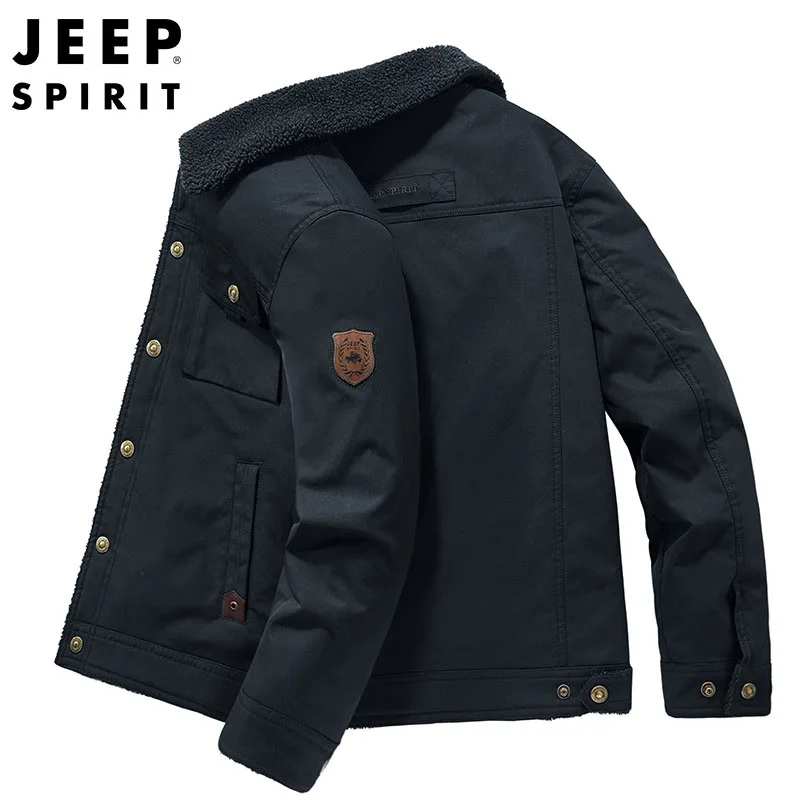 JEEP SPIRIT Winter New Casual Warm Cotton Jacket Men Fashion Versatile Coat Mens lapel business thickened plush cotton jacket