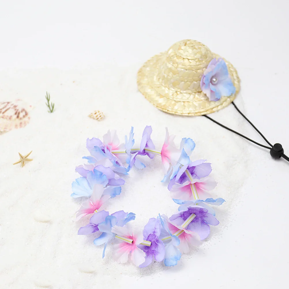 

2Pcs Pet Straw Hat with Wreath for Dogs Cats Summer Beach Outdoor Use Fashionable Sun Hat Comfortable Lightweight Dog Hats