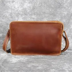 Crazy Horse Cow Leather Men Shoulder Crossbody Bags Vintage Casual Handbags For Male Messenger Flap Envelope Clutch Phone Purse