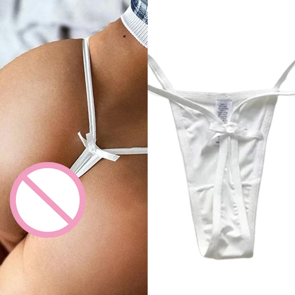 

Удобные женские трусики из ледяного шелка, стринги с тонким ремешком, эластичное сексуальное бесшовное нижнее белье, женские стринги с бантом