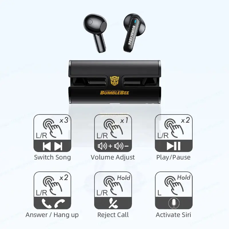 Transformers TF-T02 Earphones Bluetooth 5.3 Wireless TWS Sport Headphones Gaming Headset Dual Modes with Mic Cool Earbuds