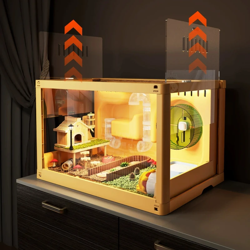 Large Transparent Hamster Cage Luxury Breeding Habitat with Landscape View Spacious Enclosure for Pet Rats Multi Tier Home Base