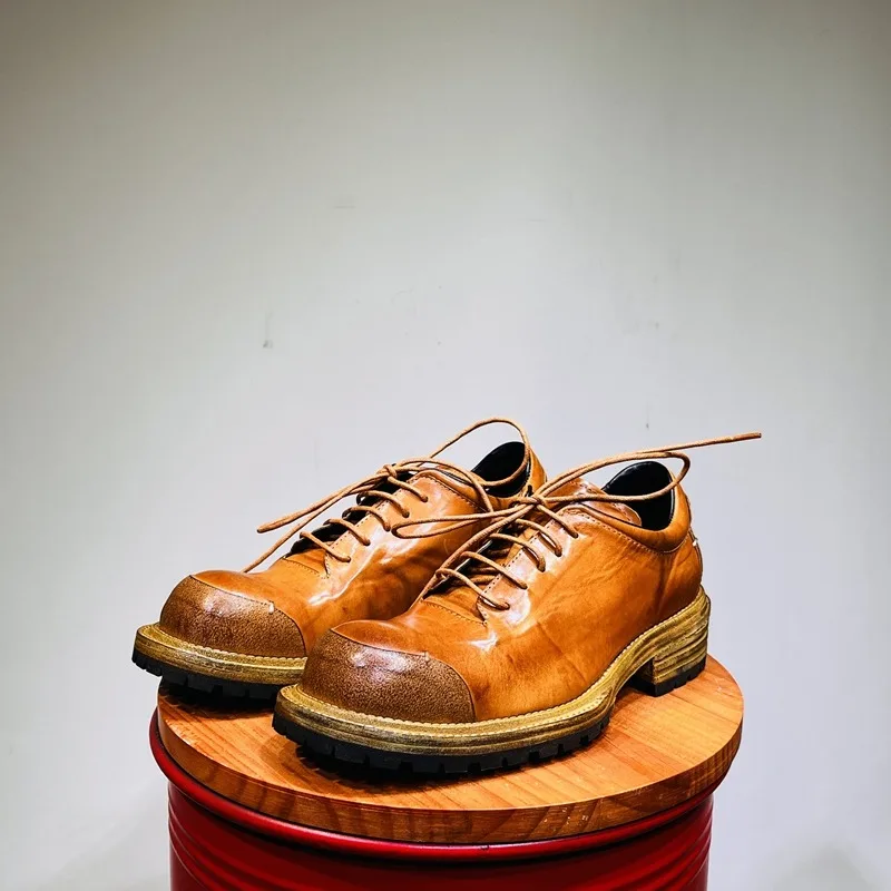 

Винтажные модные весенне-осенние низкие туфли дерби, мужские оксфорды из натуральной кожи для работы на открытом воздухе, мужские формальные кожаные туфли