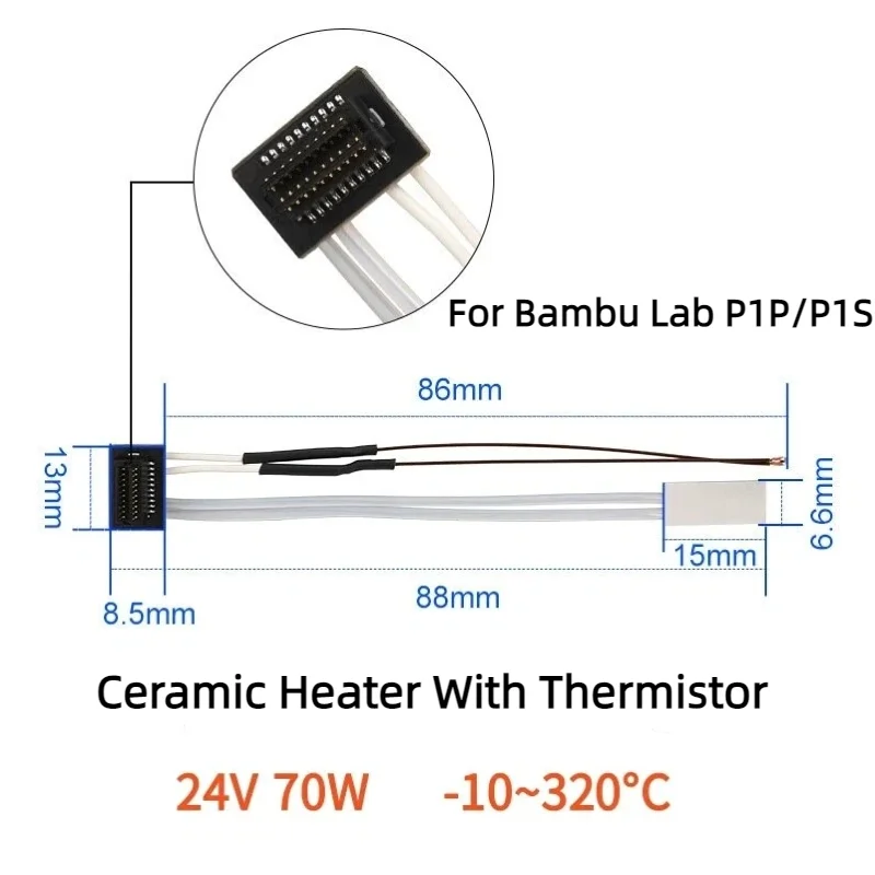 Aksesori Printer 3D Khusus Untuk Bambu Lab P1P/P1S: Pemanas Keramik, Kabel Termistor, Rakitan Hotend