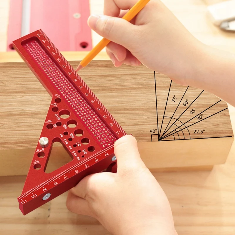 AT14 Extended 3D Multi-Angle Measuring Ruler Woodworking Square Protractor W/Dowel Pin,Miter Triangler Layout Measuring Tool