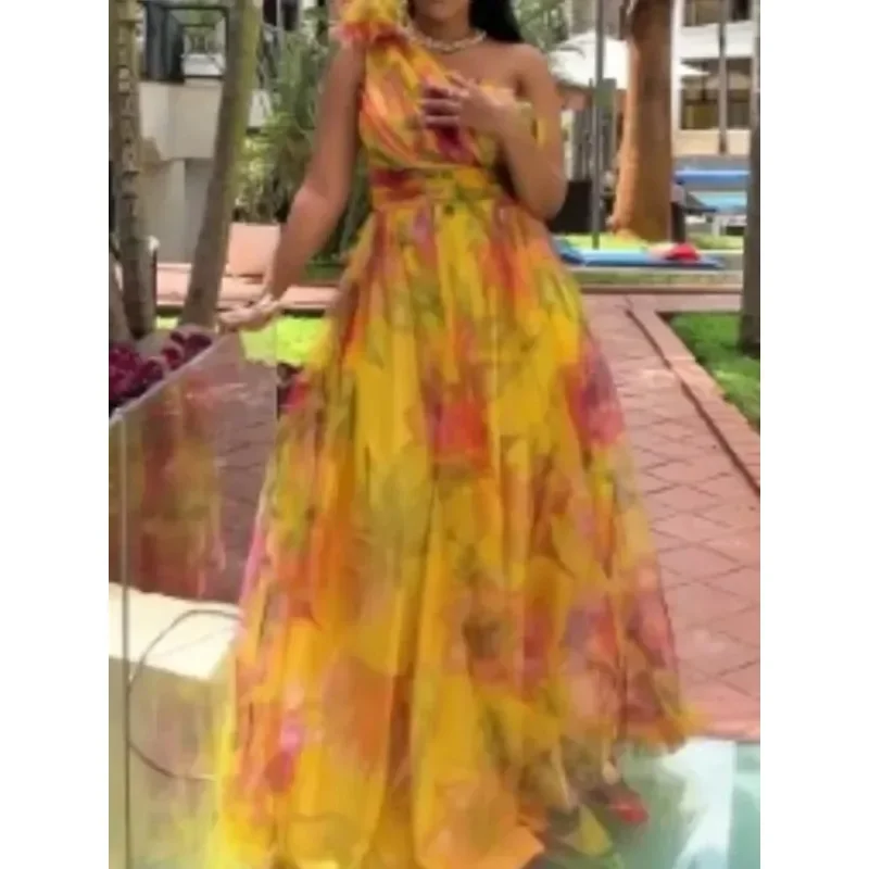 فساتين الحفلات الأفريقية للنساء Dashiki أنقرة الخامس الرقبة كتف واحد مطبوعة بلا أكمام ثوب مسائي الزفاف فستان أنيق