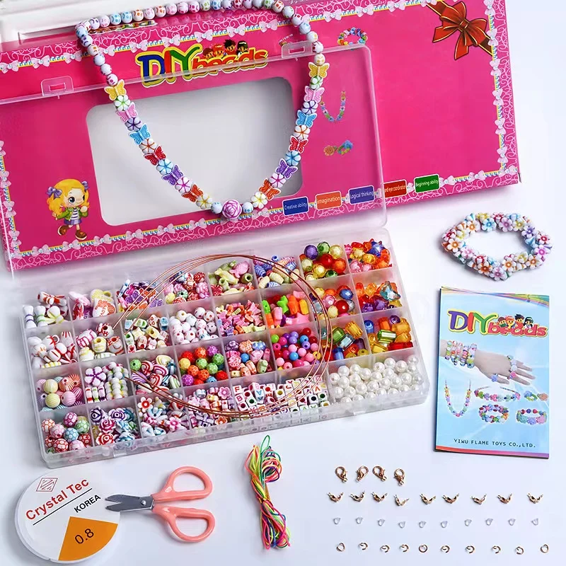 

32 tiles transparent box children's beaded toys handmade DIY beaded bracelet puzzle girls' toys amblyopia correction beaded toys