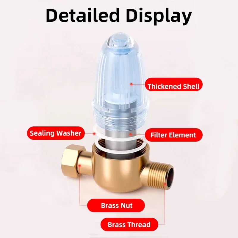 Bathroom Stainless Steel Water Heater Filter Filter Element Can Be Cleaned Brass Front Prefilter Detachable Filter Cartridge