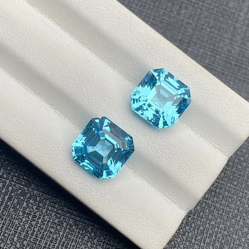 Ruihe New Asscher Cut  Aquamarine Color Lab Grown Sapphire Gemstone for Diy Ring Earrings Jewelry Making