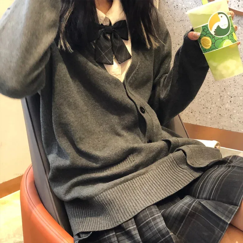 

CyOriginal Japan Basic V-образным вырезом на осень и зиму Jk Многоцветный вязаный базовый кардиган Свитер Свободное пальто Японская школьная форма