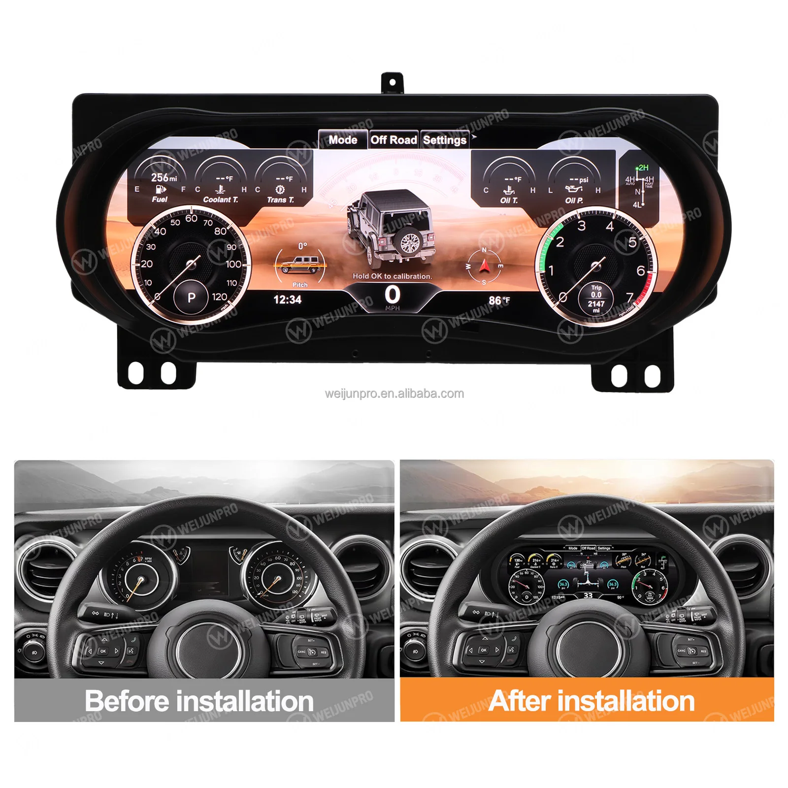WEIJUNPRO groupe numérique 12.3 LCD Cockpit virtuel lecteur DVD de voiture pour Jeep Wrangler JL tableau de bord écran de compteur de vitesse