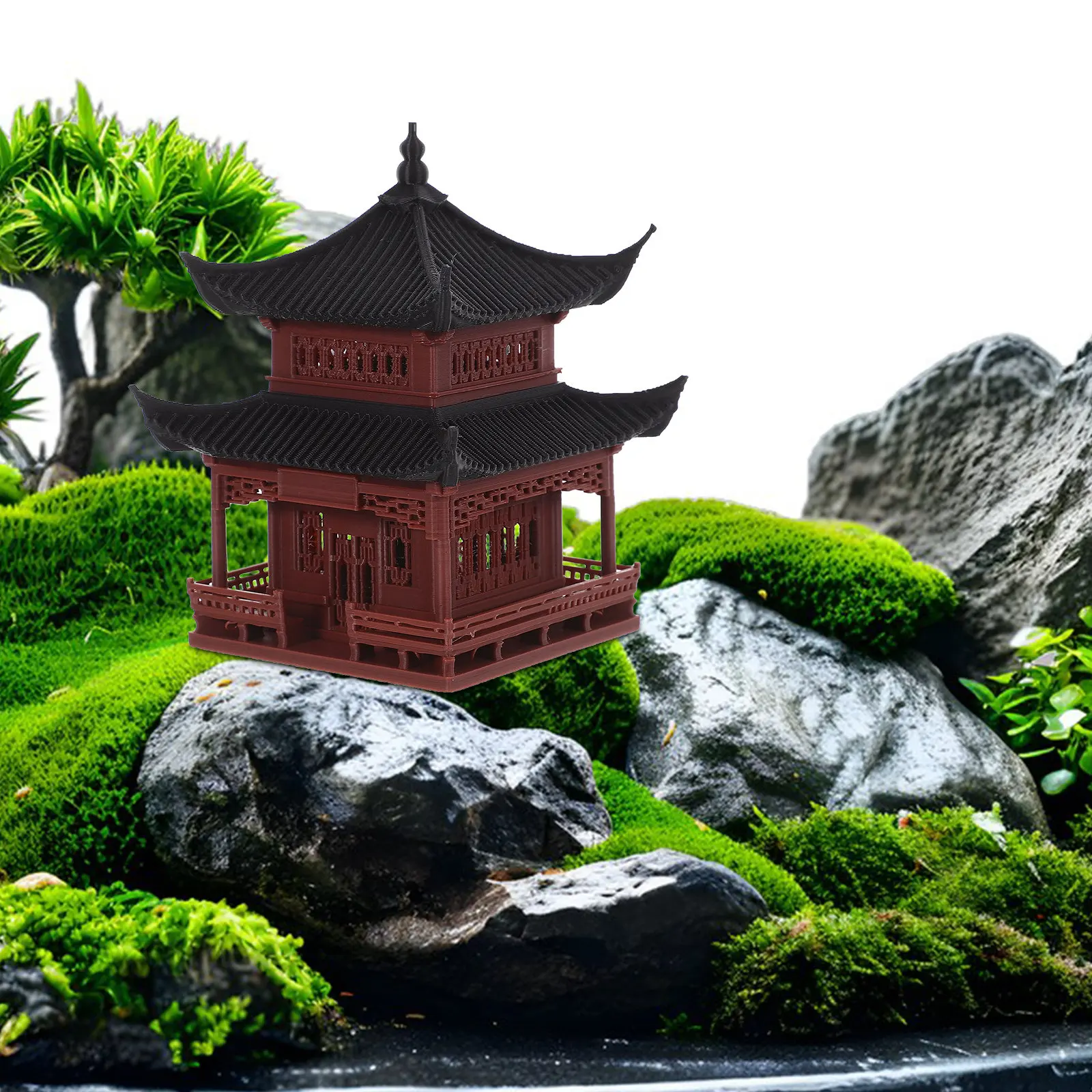 Chinese Pavilion Miniature Decorative Ornament Creative Bonsai Aquarium Fish Tank Landscape Micro Garden Desktop Accent