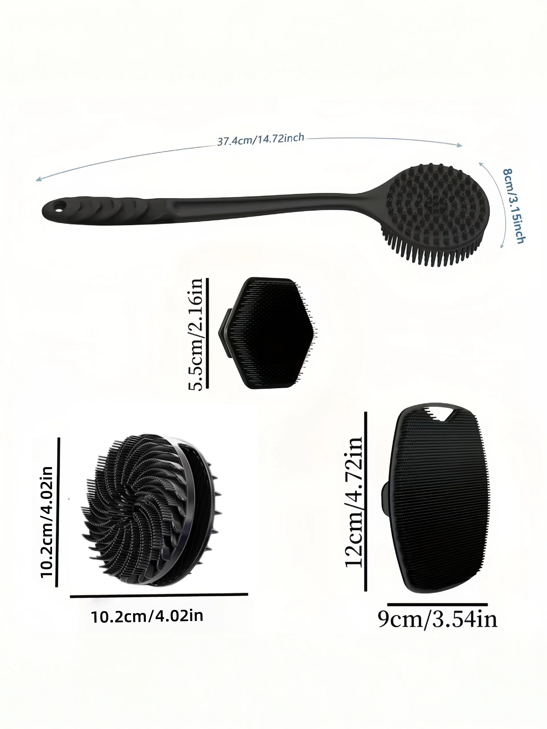 Silicone Back Scrubber for Shower - 4 pcs Short Handle Body Brush Set, Double-Sided Exfoliating and Massage, Soft Bristles Rich