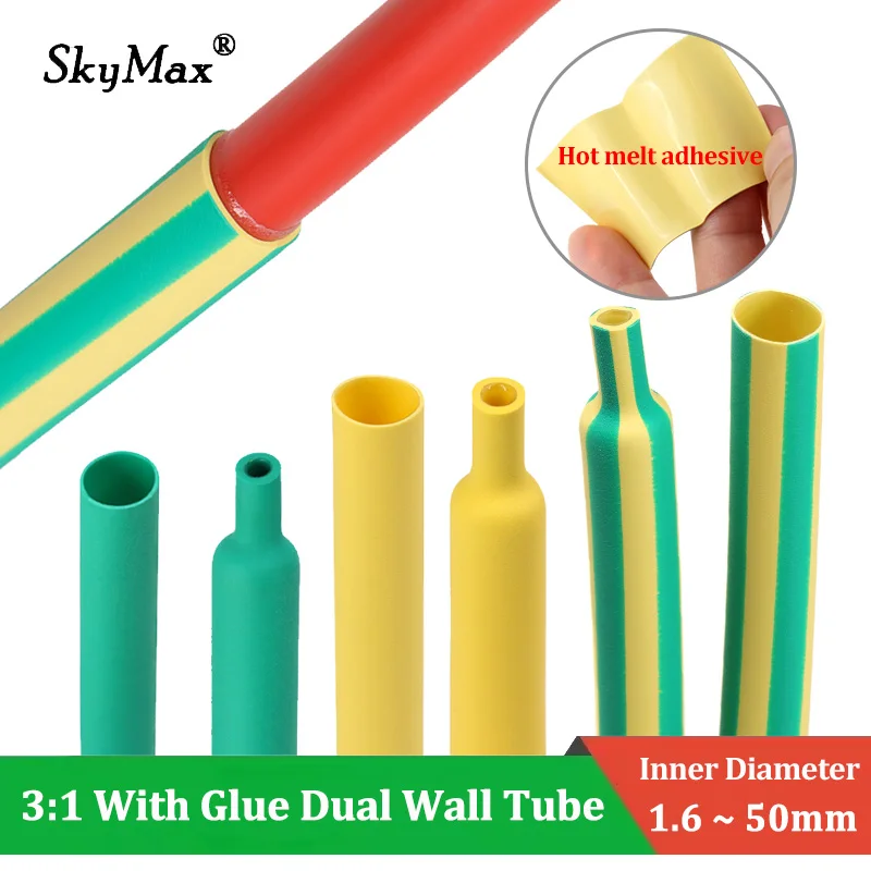 Diameter 1.6 ~ 39mm Yellow Green 3:1 Heat Shrink Tube Polyolefin Insulated Dual Wall with Glue Shrinkable Wrap Cable Sleeving