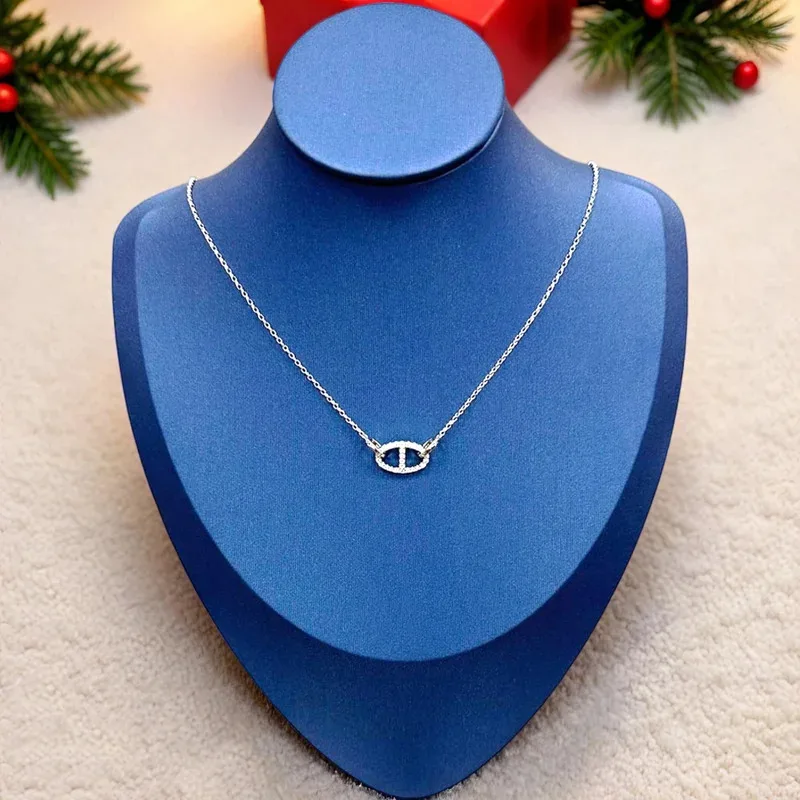 

YISON New 925 Silver Geometric Zircon Pig Nose Necklace for Women Collarbone Chain Romantic Birthday Party Gift Luxury Jewelry