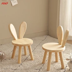 H2O Solid Wood Stool Household Shoe Change Stool Children's Backrest Chair Wooden Bench Rabbit Ears Small Stool Hot New