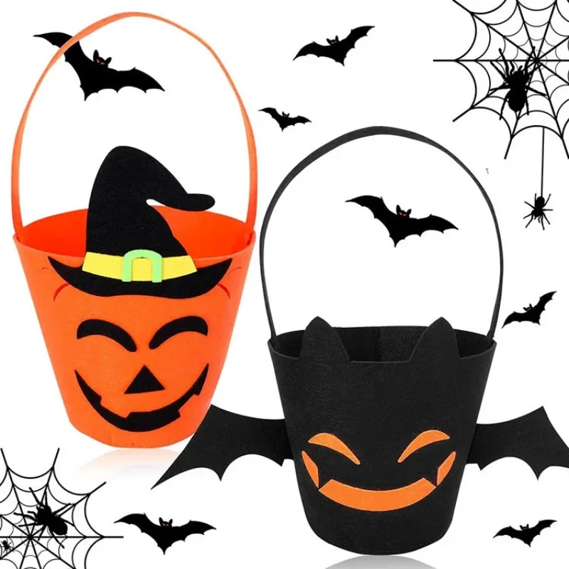 Ghost Face Pumpkin Bucket Halloween Decoration Children Candy Bag Portable Gift Basket Halloween Party Candy Storage Bucket