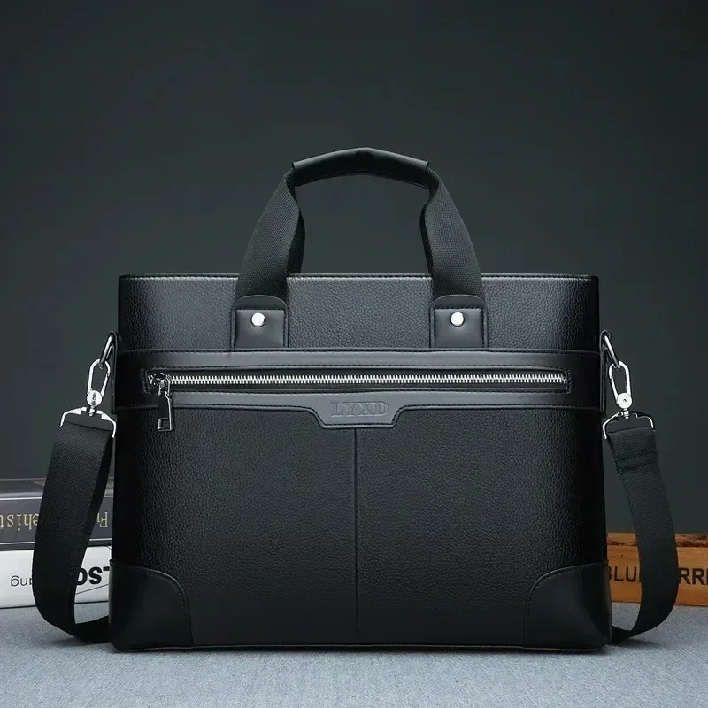 2025 Men's PU Leather Business Shoulder Bag, Trendy Black Handbag for Documents & Laptop Briefcase
