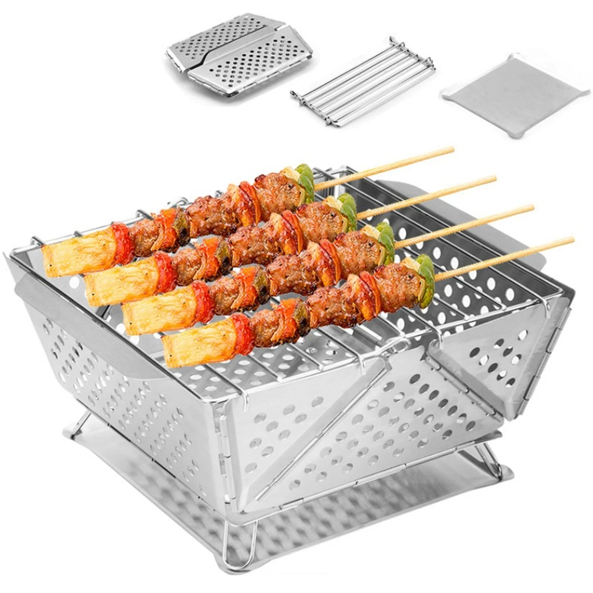 

Camping Grill Charcoal BBQ Beach Parties 19.3x19.3x10cm Compact Camping Grill Campfire Cooking Easy To Transport